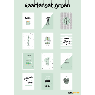 Wenskaartenset groen (12-delig)